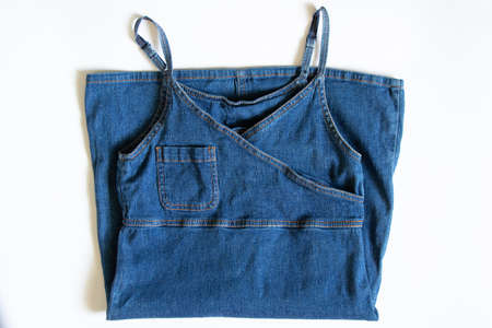 women's denim sundress close-up, women's clothingの写真素材
