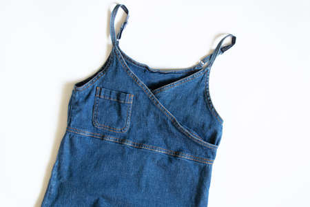 women's denim sundress close-up, women's clothingの写真素材