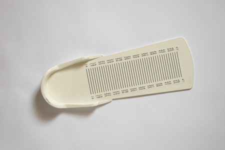 stopwatch for measuring leg length on an isolated background, plastic leg length meterの写真素材