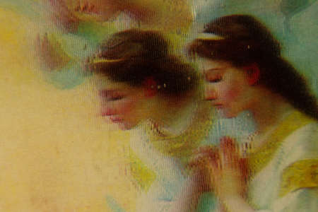 Ukraine Dnipro 08/22/202 - icon with guardian angels, prayer book, Christian icon, church religion, iconのeditorial素材