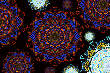 colored mandala of their dots of different colors. decorative ornament in ethno-oriental style. multicolored mandala, work of artの写真素材