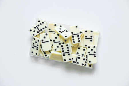 dominoes on a white background close-up, domino effectの写真素材