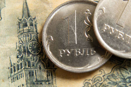 Russian rubles close-up. Financial sanctions against Russia. The collapse of the ruble. The Russian economy and the ruble. Crisis in Russia 2022, the country's economyの写真素材