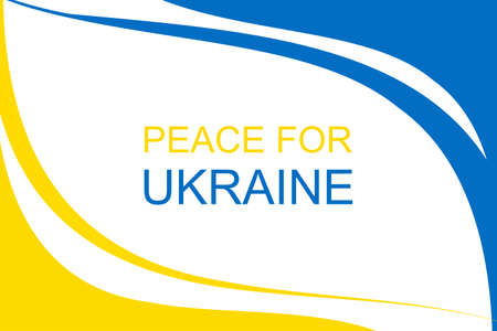 The national flag of Ukraine is blue and yellow with a wave of lines and the text peace for Ukraine as a background on a white background, stop the war, free people 2022の写真素材