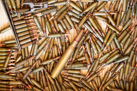 Bullets are in a wooden box, military weapons, ammunition depot