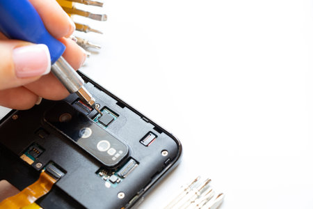 Disassembled mobile phone, phone repair and maintenance, serviceの写真素材