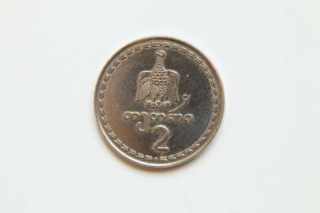 Georgia 2 tetri 1993 issue on a white background close-up, finance and economy