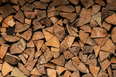 Logs as a background, Carpathian forest, logs for the winter, wood