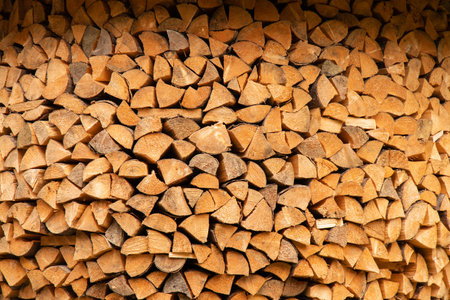 Logs as a background, Carpathian forest, logs for the winter, woodの写真素材