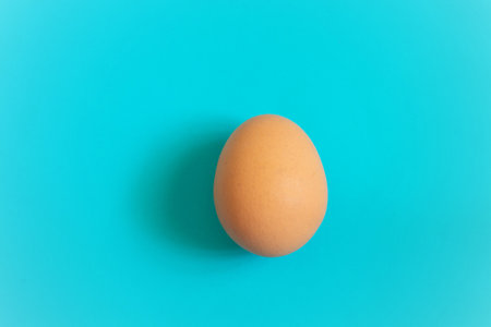 raw chicken brown egg on a colored background close-upの写真素材