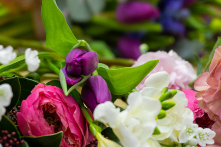 bouquet of different flowers backgroundの写真素材