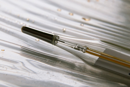 old alcohol glass thermometer on an isolated background