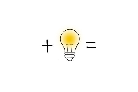 Drawn light bulb plus sign and equal sign on a white background,electricity and light