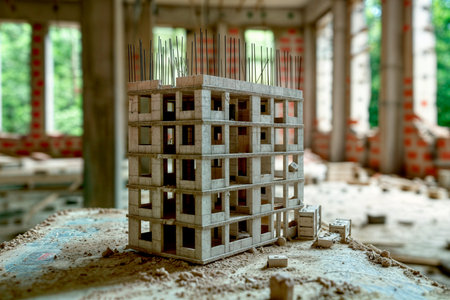 Model of the construction of a high-rise building in miniature, build a house