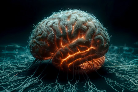 Human brain on a dark background close up, higher intelligence and reason, health and medicine