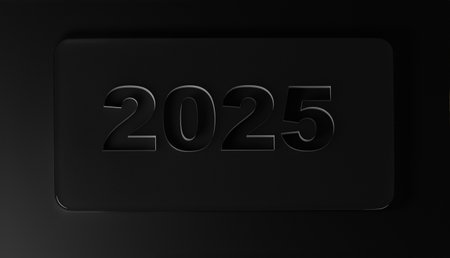 3D 2025 carved on glass on a black background with backlight, 2025 as a background