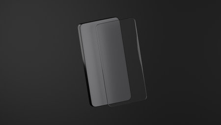 3D model of mobile phone and protective glass on dark background, phone