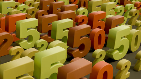3D numbers 2025 green and brown and orange stand in a scatter and different sizes