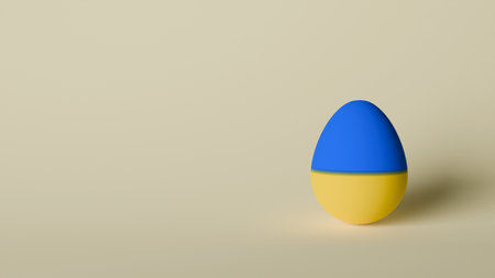 3D one egg on a beige background with shadows, Easter holiday, Easter eggの写真素材