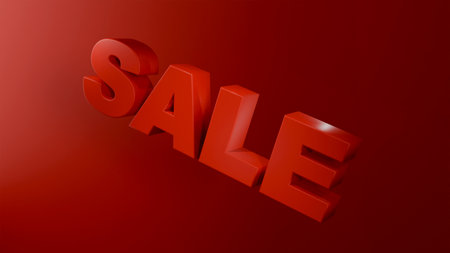 3D model of the word sale on a red background for a banner, discounts and sales