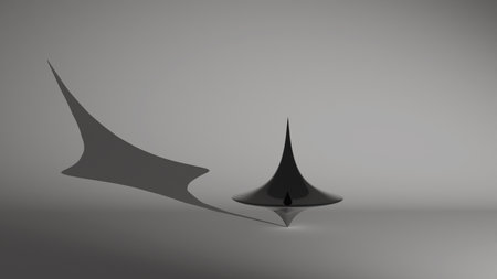 3D model of a metal children's toy spinning top on a light background with reflection and shadowsの写真素材