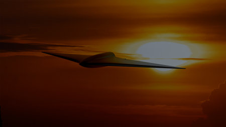 3D model of military combat drone in the sky, air attack