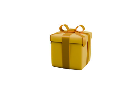 3D model of a yellow gift box with a yellow bow on a white background, gift