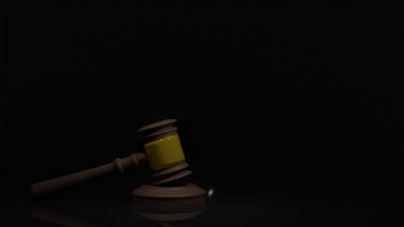 3D model of a judges gavel on a black background, court and justice, law