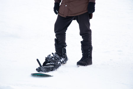 Snowboarder rides a snowboard in Ukraine, winter sports, winter holidaysの写真素材