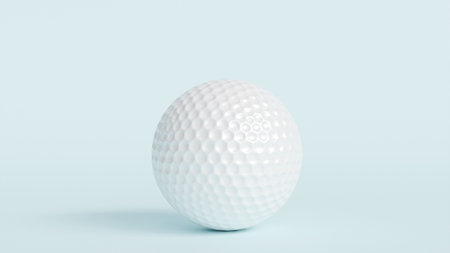 3D model of a white golf ball on a blue background close-up, play golfの写真素材