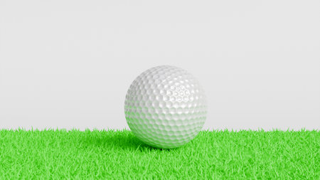 3D model of white golf ball on grass on white background close-up, golf gameの写真素材