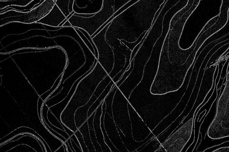 Old geological map black with white lines as background, contour lines on the mapの写真素材