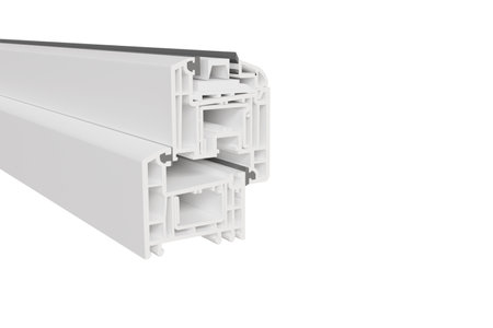 3D model of a window profile in section on a white background, window visualization