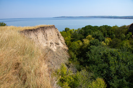 Ravine by the Dnieper River in Ukraine in the summer and blue sky, natureの写真素材