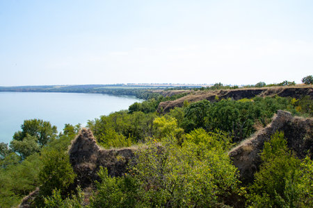 Ravine by the Dnieper River in Ukraine in the summer and blue sky,Ukrainian natureの写真素材