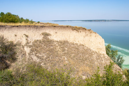 Ravine by the Dnieper River in Ukraine in the summer and blue sky, Ukrainian natureの写真素材