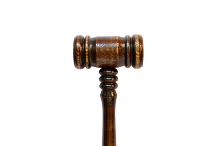 Wooden judge gavel on a white background close-upの写真素材