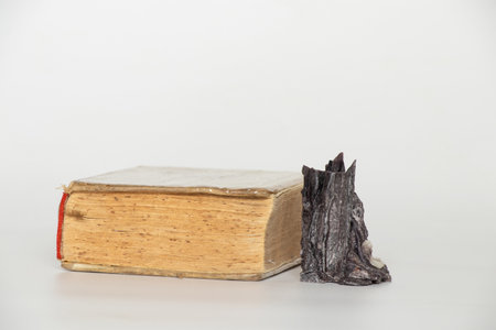 Black candle and bible on white background close-upの写真素材