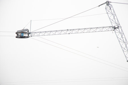 Cable wakeboard tower on a lake, installation for ridingの写真素材