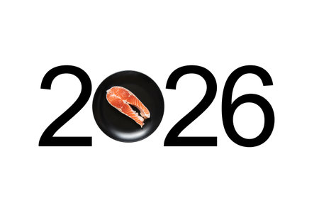Number 2026 with a plate and salmon instead of zero, fish yearの写真素材