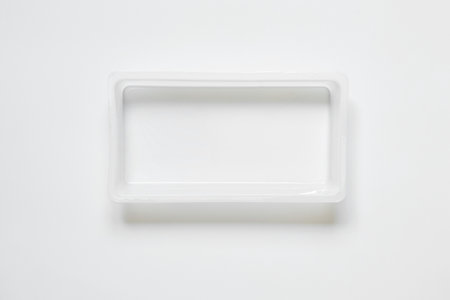 Empty food plastic packaging on white background, disposable food containerの写真素材