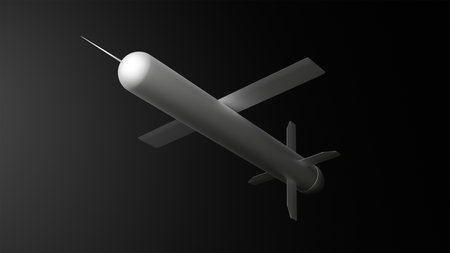 3D visualization of hypersonic missile on black background for military and aerospace projects, white missileの写真素材