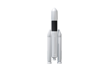 3D model of a reusable launch vehicle on a white background, modern space technology for satellite launches and missions into spaceの写真素材