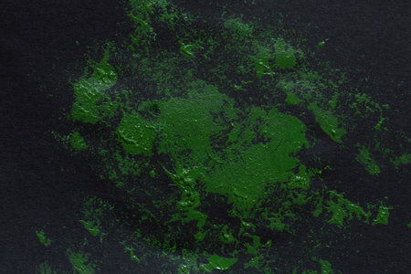 Green textured paint stain on black background as a smear for design or background, texture or art projectの写真素材