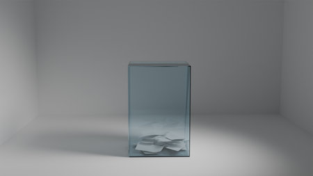 Transparent ballot box with ballots inside in a white room on the topic of elections, conducting...