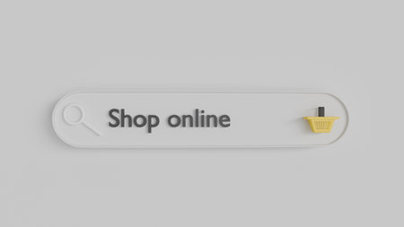 Text field for searching on the site and the text Shop online on a white background, on the right...