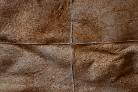A close-up of a brown suede surface with visible seams. The soft suede texture is suitable as a backgroundの写真素材