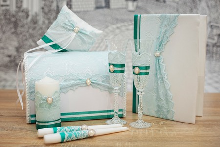 A set of wedding accessories, decorated in Colored tapes and jewelry.の写真素材