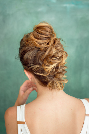 Hair Styling Rear View, Brown color Iroquois hair style.の写真素材