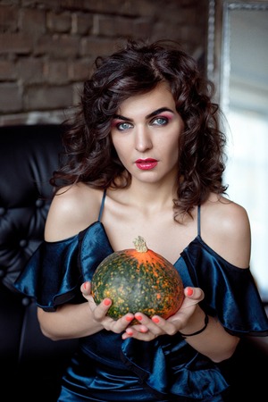 Sexy model girl with Halloween make up.の写真素材